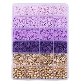 Ahouws 3020pcs Clay Beads for Bracelet Making, 4 Colors Clay Beads for Jewelry Making Supplies Charm Friendship Bracelet Kit with Gold Beads for Jewelry Making Kit（Purple）