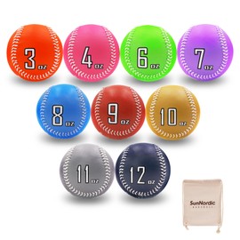 SunNordic Weighted Baseballs Set of 9, Premium Leather Baseball with Baseball Bands for Pitching, Variable Weight Baseballs for Improved Power & Pitching Training