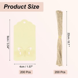MECCANIXITY 200Pcs Kraft Paper Gift Tags with String, 3.5 x 1.6 Inch Blank Hanging Labels Wave Shape Paper Labels Light Yellow Gift Tags for Price Tags, Christmas, DIY Crafts