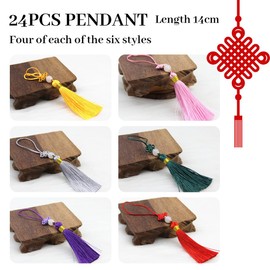 ZEPIQOR Pack of 24 Mini Tassels, Silky Soft Colourful Tassels, 6 Colours, Handmade Tassel with Beads, Chinese Knot for DIY Craft Accessories, Bookmarks, Home Decor, 4 Pieces per Colour