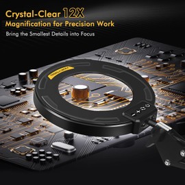 Magnifying Glass with Light 12X Magnifier Desk Lamp Close Work Up for Desktop Crafting, Reading, Sewing, Soldering, Ultra Long Swing Arm 3-Section 5 Color Modes Cool Design Head Controller