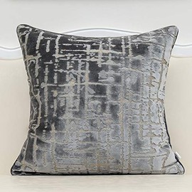 Alerfa 18 x 18 Inch Square Geometrical Plaid Striped Embroidery Cut Velvet Cushion Case Luxury Modern Throw Pillow Cover Decorative Pillow for Couch Sofa Living Room Bedroom Car, Silver Gray