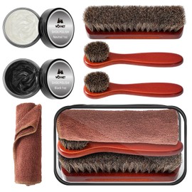 Wovnet 7 Pcs Shoe Shine Kit Black and Neutral Shoe Polish Kit Includes Shoe Polish, Leather Shoe and Boot Care Brush, Suede Leather Cleaning Brush with Microfiber Cloth and Storage Bag