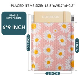 Metronic Bubble Mailers 6x10 Inch 100Pack, Pink Poly Bubble Mailers, Self-Seal Adhesion Small Bubble Mailers, Cute Padded Mailers for Jewelry, Small items, Fancy Daisies, Bubble Mailer Usable Size 6x9