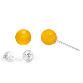 Joseph Brothers 6 MM Ball Agate Jade Earrings Studs Sterling Silver Earrings for Women, Yellow