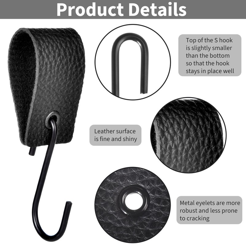 Pack of 6 S Hooks for Hanging with Leather Loop,