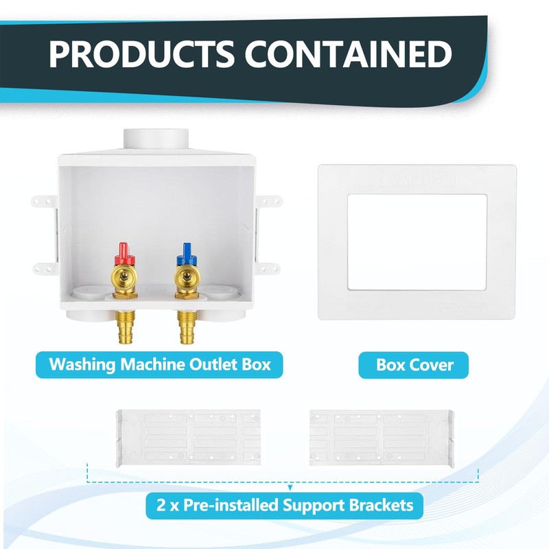 Seelink Washing Machine Outlet Box, Double Drains, 1/2 Inch Pex-A