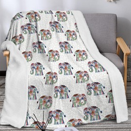shuownshg 50"*60" Sherpa Fleece Elephant Blanket Boho Bohemian Floral Throw Blankets for Couch Sofa Bed Boho Bohemian Elephants Stuff Gifts for Women Adults