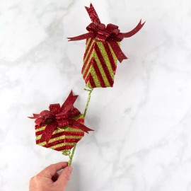 Factory Direct Craft Sparkling Glitter Green and Red Gift Box 26" Floral Spray