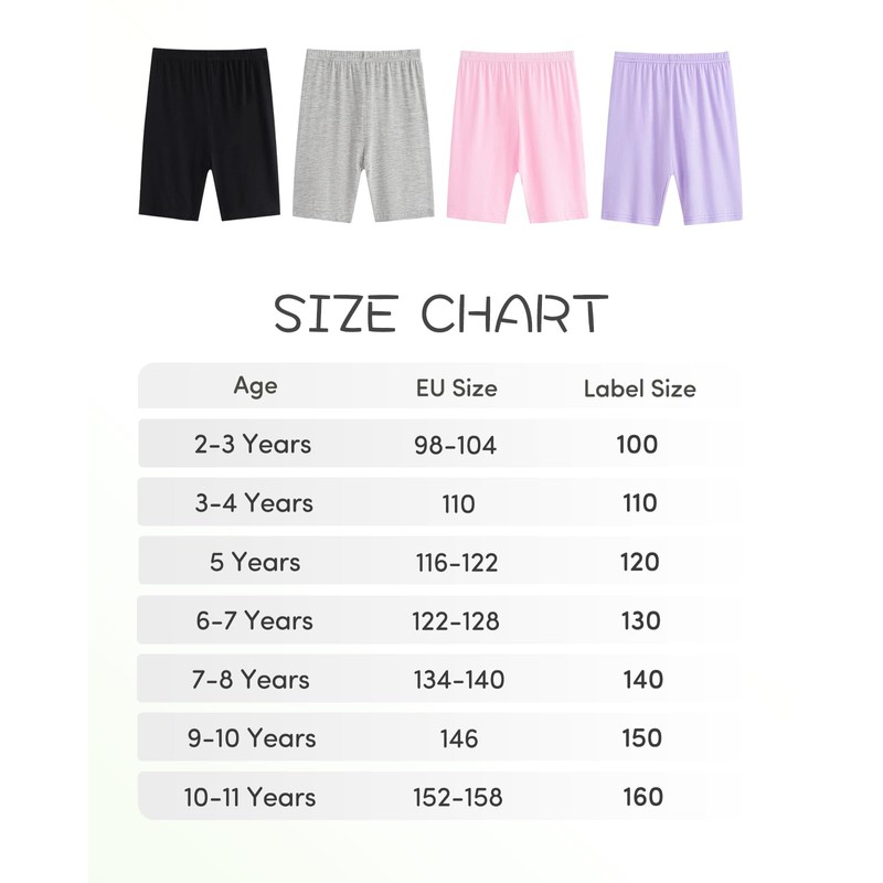 Chamri Girls' Cycling Shorts, Summer Shorts, Pack of 4, Refreshing