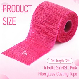Geiserailie 4 Rolls Bright Pink Fiberglass Casting Tape 2 in × 12 Ft Cast Orthopedic Moldable Medical Casting Tape