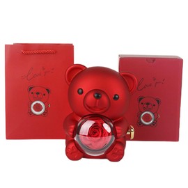 Preserved Rose Bear Gift Box,Eternal Flowers Rose Box, Necklace Pendant Jewelry Box,Gifts for Girlfriend Wife Christmas Valentines Day (Red)