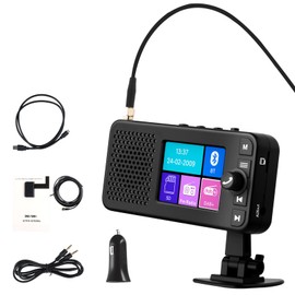 OiLiehu Digital DAB+ Adapter for Car Radio, 2.4" LCD Display Portable DAB Adapter with Bluetooth Handsfree, FM/DAB Radio, FM Transmitter, AUX-Out, TF-Slot