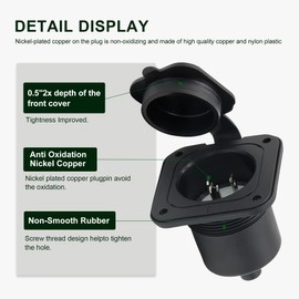 Brlyeeanze 15 Amp Flanged Inlet 125V,RV Shore Power Inlet Plug NEMA 5-15 w/Waterproof and Back Cover, 2 Pole 3-Wire AC Port Plug, Generator Male Receptacle for Marine Boat RV Shed Electrical Extension