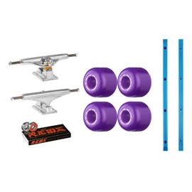 INDEPENDENT 129 Skateboard Trucks, Powell Mini-Cubic Purple Wheels, Blue Rails, Reds