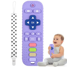 Fu Store Silicone Teething Toys for Infant Toddlers, Remote Control Shape Teethers for Babies Chew Toys, Relief Soothe Babies Gums Set, BPA Free/Freezable/Dishwasher and Refrigerator Safe (Purple)