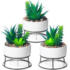 AMOYINC 3 Packs Artificial Plants & Greenery with Ceramic Planters, Potted Plants for Party Table Decoration Wedding Birthday Theme Party