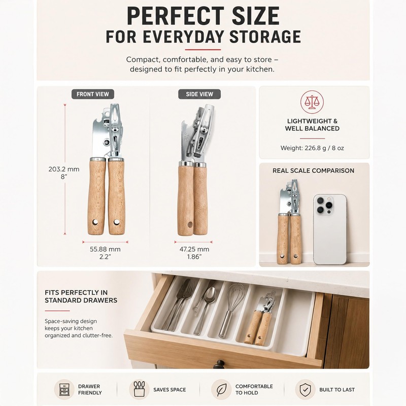 Zorgons Heavy Duty Manual Can Opener with Wood Handles, Smooth