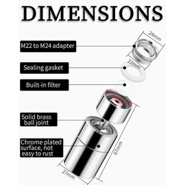 LOZTBUE 1 Piece 360 Degree Tap Attachment Swivel Water Saver M22/M24 Tap Adapter with Two Jet Types, Comes with 1 Piece Wrench