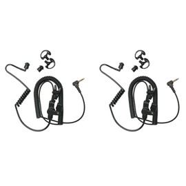 HEOPBIRD 2 Pack Surveillance Police Earpiece Headset 3.5 mm 1 pin Listen Only Black Covert Acoustic Tube for 2 Way Radios Speaker Mics with Two Pair Medium Earmolds