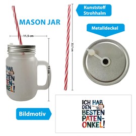 speecheese Bester Patenonkel Mason Jar with Handle Drinking Glass with Lid Funny Glass for Godparents for Birthday or Anniversary