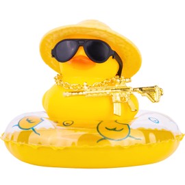 MuMyer Cowboy Duck Car Dashboard Decorations Rubber Duck Car Ornaments with Cool Accessories Mini Swim Ring Sun Hat Sunglasses Scarf or Necklace for Car Dashboard Decoration Accessories