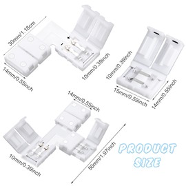 Mudder 40 Pcs 10 mm 2 Pin LED Strip Connectors T Shape l Shape Gapless Solderless Lights Extension Connectors Adapter for 3528 2835 SMD RGB LED Strip Light