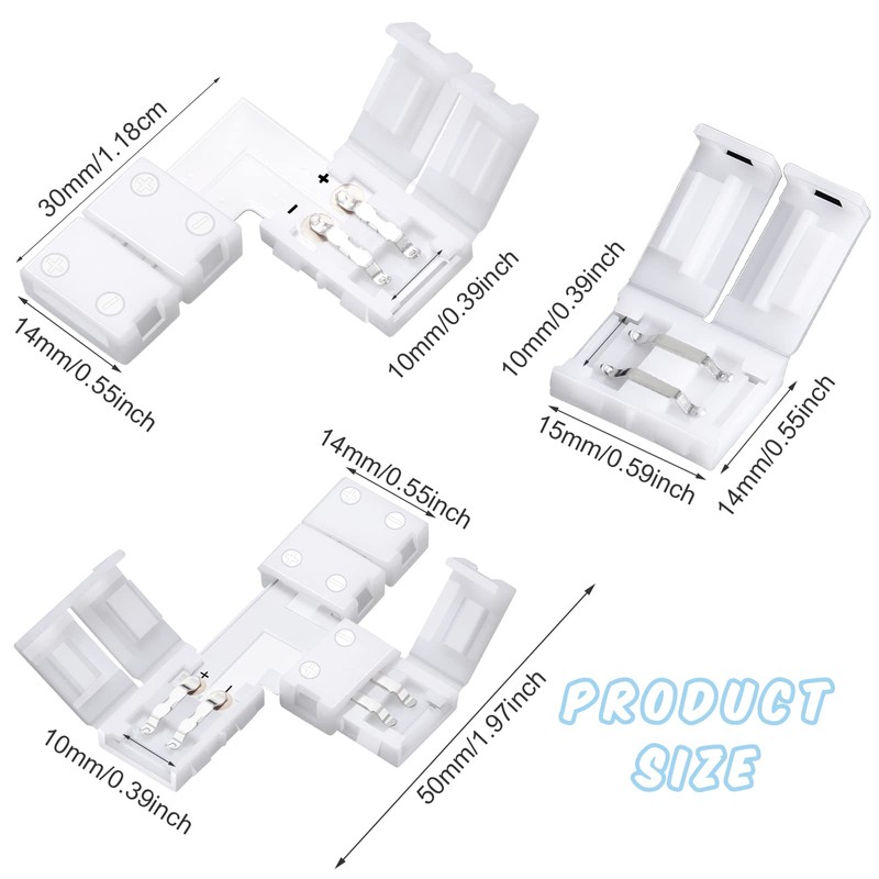 Mudder 40 Pcs 10 mm 2 Pin LED Strip Connectors