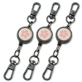 [EXERT] Stretchable Reel with Nascan Key Holder, Pass Case, Reel Strap, Period, Cherry Blossom, Black