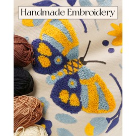 Miss Adola Aesthetic Embroidery Tote Bag for Women - Reusable Canvas Cloth Shoulder Bag with Cute 3d Butterfly Embroidered Designer Shopping Bag for Grocery, Work, Book, Vacation