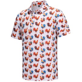 Men's Golf Polo Shirts Funny Golf Shirts for Men Performance Moisture Wicking Quick Dry Athletic Short Sleeve Shirts Funny Rooster