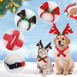 Christmas Pet Headwear and Scarf Christmas Dog Hat Pet Christmas Outfit 4PCS Pet Christmas Costume for Xmas Holiday Small Dog Cat Puppy