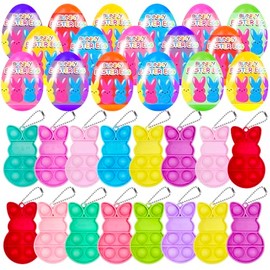 24 llaveros precargados de huevos de Pascua con burbujas de conejito en el interior para niños y niñas, cestas de Pascua, regalos de fiesta, rellenos de huevos de Pascua, caza