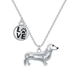 ROMANTICWORK Dachshund Necklace 925 Sterling Silver Dachshund Love Paw Pendant Puppy Dog Necklace Dachshund Jewelry Gifts for Women Girls Dog Lovers