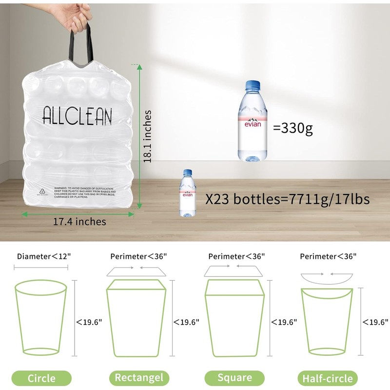 ALLCLEAN 4 Gallon Small Trash Bags, 180 Bags Unscented Small