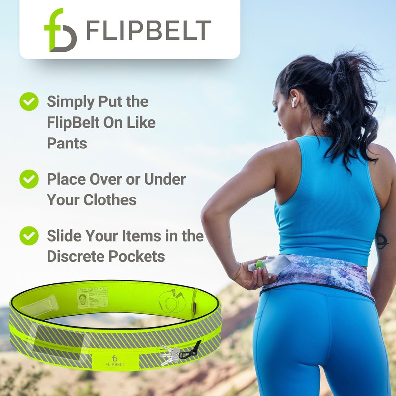 FlipBelt Reflective Running Belt Reflective Neon Yellow, Extra Large