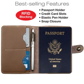 Leather Travel Wallet Passport Holder with RFID Blocking includes 5 Journals
