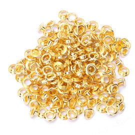 HEEPDD Pack of 100 Eyelets, Double Side Clothing Bag, Leather Belt Decoration, 5 mm with 100 Pieces Seal 5 mm for Shoes, Clothing, Leather, Craft Bags, Label (Gold)