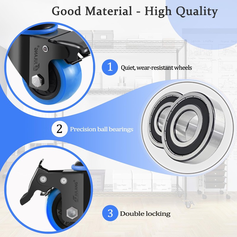 JULANG 2 inch Locking Caster Wheels 5/16" Threaded Stem, Stem