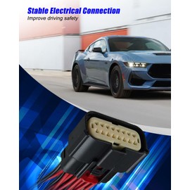 16 Pin Headlight Connector Harness Fit for Ford Mustang 2015–2023, Headlamp Wiring Connector Plug Replace FR3Z-13008-K FR3Z-13008-J JR3Z-13008-A JR3Z-13008-B