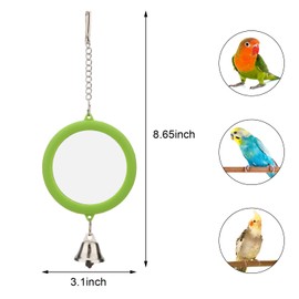 Hypeety Pet Bird Mirror with Bell Interactive Parrot Toy Bird Cage Mirror for Cockatiel Parakeets Canaries Budgie (Green)