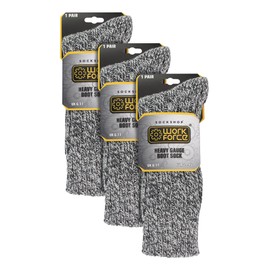 Workforce - 3 Pair Mens Thick Warm Wool Rich Padded Heavy Duty Knit Grey or Navy Hiking/Work Boot Socks Size 6-11 UK (3 Pack, WFH0025GRY)