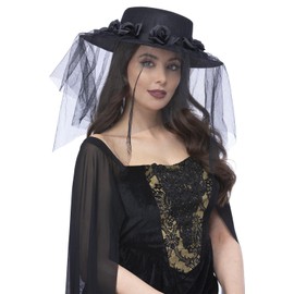 Smiffys 52812 Black Gothic Widow Funeral Hat, Women, One Size