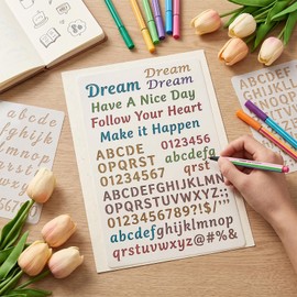 Amabro 16Pcs Letter Stencils Reusable Plastic Letter and Number Stencils