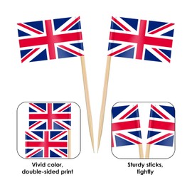AhfuLife Pack of 100/200 Cocktail Stick Flags, Toothpick Flag for Sandwich Food Cupcake Toppers Cocktail Fruit Tableware Party Supplies Pub Decor (Pack of 100, Union Jack Toothpick Flag)