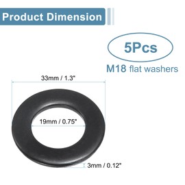 sourcing map 5 Pcs M18 Stainless Steel Flat Washers, 19mm ID x 33mm OD x 3mm Thick Black Zinc Plated Metal Washers for Screws and Bolts