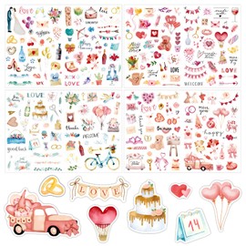 Merzio 4 Sheets Wedding Stickers for Scrapbooking, Waterproof Scrapbook Stickers Aesthetic, Romantic Bride Stickers for Guest Book Bridal Showers Engagements Marriage Anniversary Planner