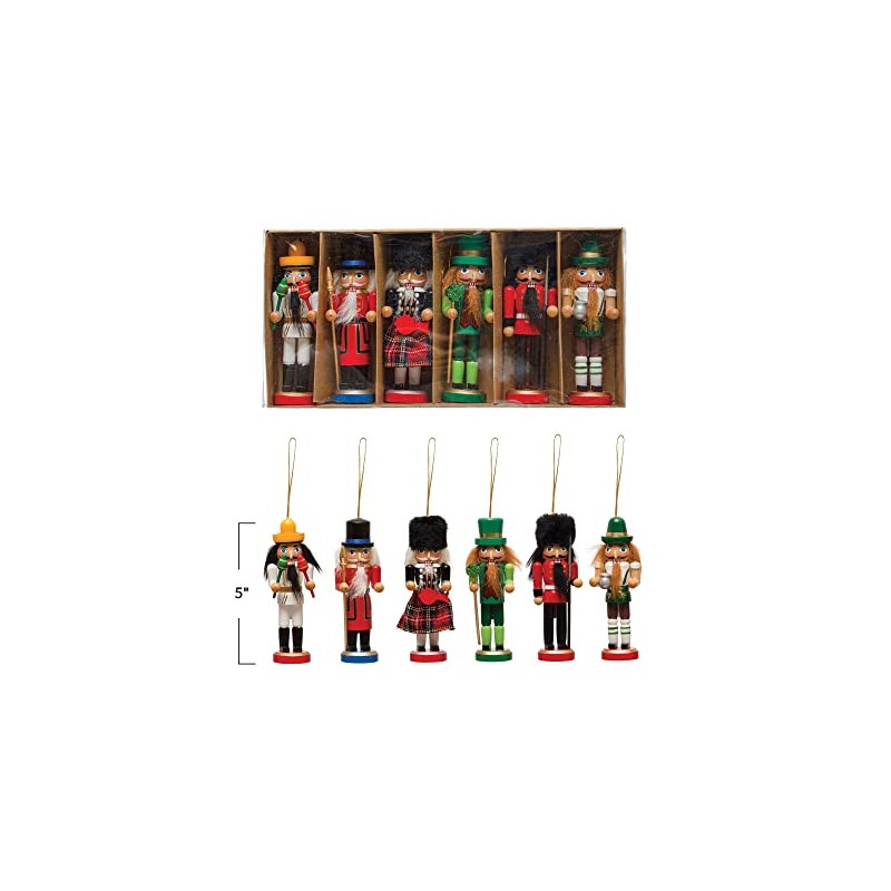 Creative Co-Op 5' H Pine Wood Nutcracker Ornaments, Multi Color,