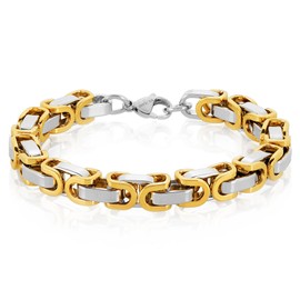 Invicta Silver & Gold Bracelet for Men, Stainless Steel Chain Jewelry, Polished Byzantine, 8mm, 8.75"