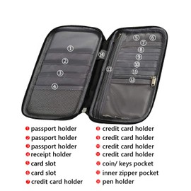 SOOJET Wallet Passport Pouch, Travel Organizer and Family Passport Holder Protects Cover for Passport, Boarding Pass and Document, Black, M, Multiple Compartments, Black, M, Multiple compartments